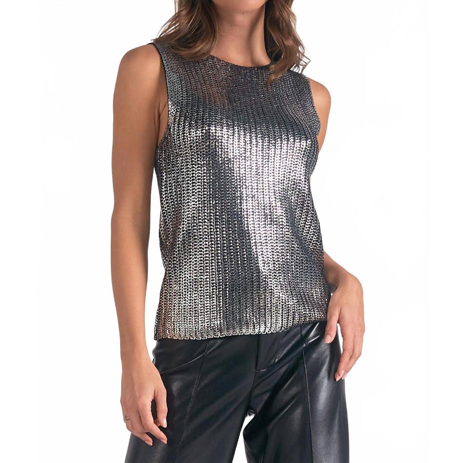 New Elan Crewneck Slick Sweater In Silver
